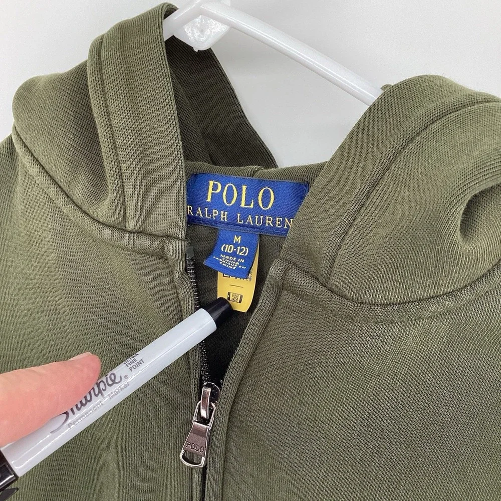 Boys Polo‎ Ralph Lauren Full Zip Hooded Sweatshirt Medium (10-12) Olive Green